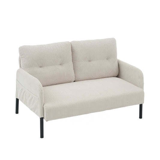 Modern Compact Sofa Set - Breathable Corduroy Armchair & Loveseat - High-Density Memory Foam with S-Spring Support - Cream White