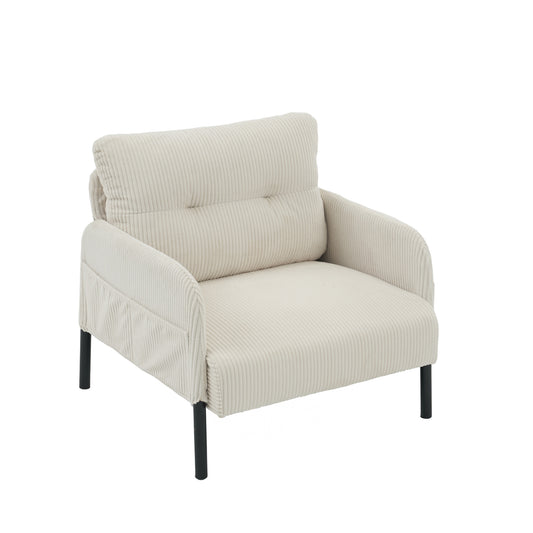 Modern Compact Sofa Set - Breathable Corduroy Armchair & Loveseat - High-Density Memory Foam with S-Spring Support - Cream White