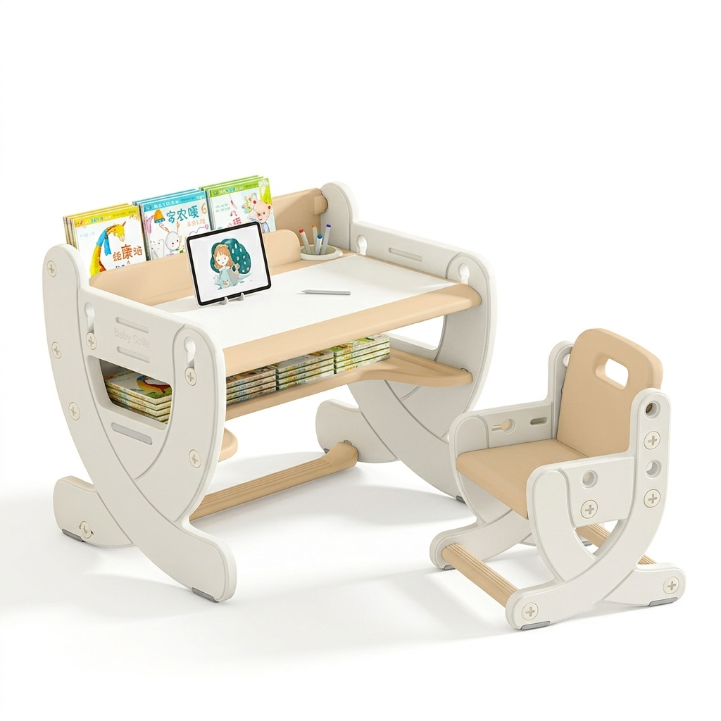 Multi-Functional Kids' Desk and Chair Set with Convertible Drawing Surface and Storage, Height Adjustable (Ages 1-10)