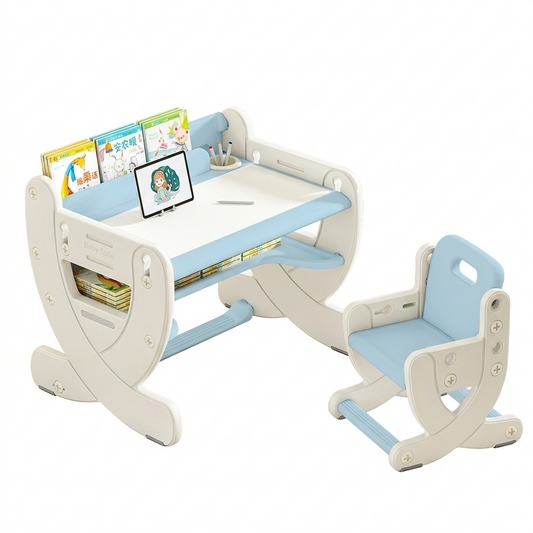 Multi-Functional Kids' Desk and Chair Set with Convertible Drawing Surface and Storage, Height Adjustable (Ages 1-10)