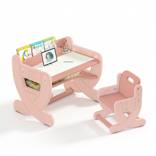 Multi-Functional Kids' Desk and Chair Set with Convertible Drawing Surface and Storage, Height Adjustable (Ages 1-10)
