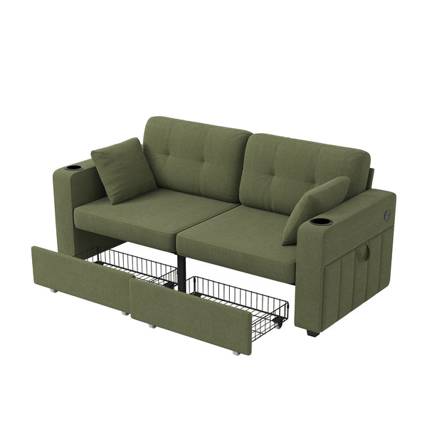 Sofas for Living Room, Couch Set,3 Seats Sofa, USB Charging,Wood Frame,Easy to Install,with Storage, Charging Station,Cup Holder,Modern Sectional Sofas for Living Room, Apartment,Chenille Fabric