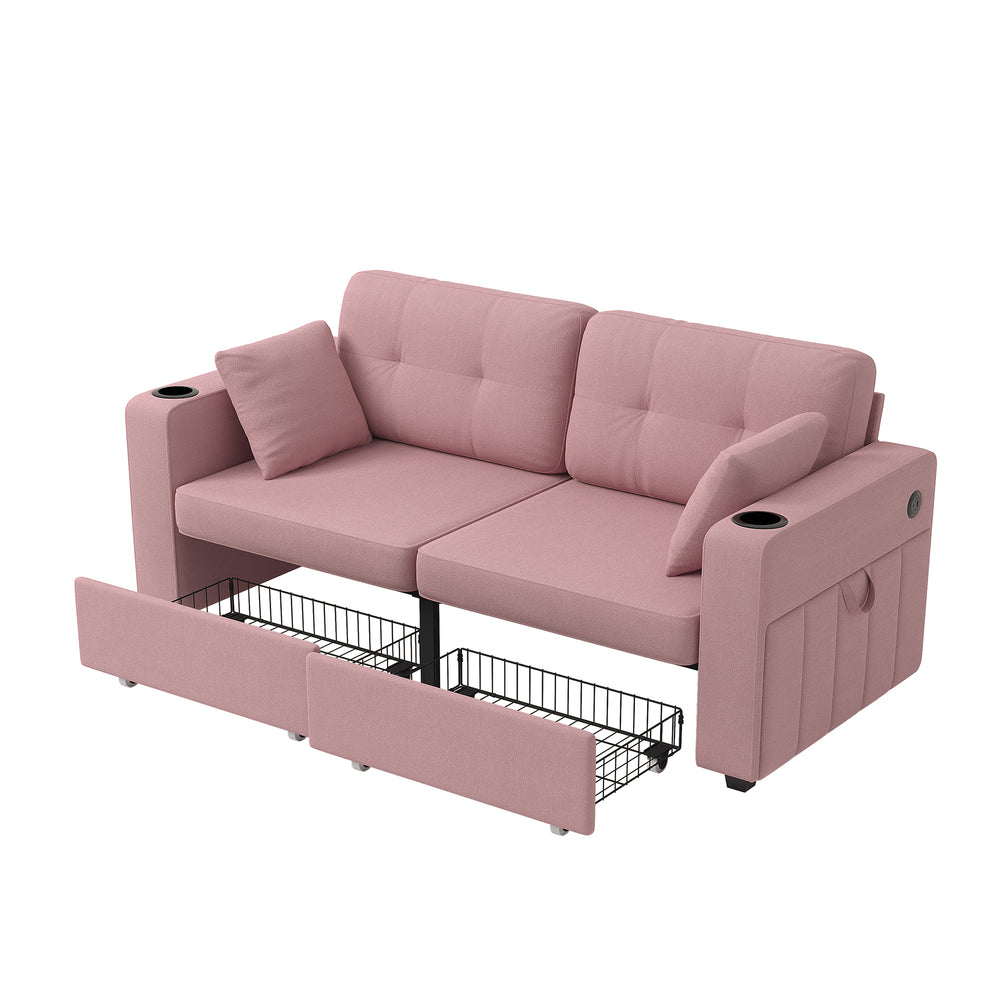 Sofas for Living Room, Couch Set,3 Seats Sofa, USB Charging,Wood Frame,Easy to Install,with Storage, Charging Station,Cup Holder,Modern Sectional Sofas for Living Room, Apartment,Chenille Fabric