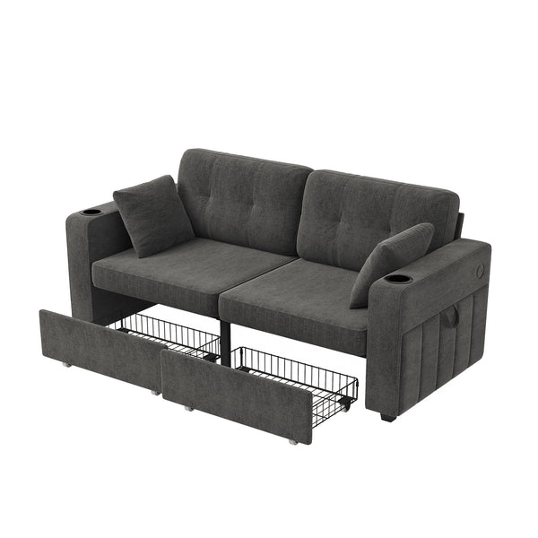 Sofas for Living Room, Couch Set,3 Seats Sofa, USB Charging,Wood Frame,Easy to Install,with Storage, Charging Station,Cup Holder,Modern Sectional Sofas for Living Room, Apartment,Chenille Fabric
