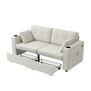 Sofas for Living Room, Couch Set,3 Seats Sofa, USB Charging,Wood Frame,Easy to Install,with Storage, Charging Station,Cup Holder,Modern Sectional Sofas for Living Room, Apartment,Chenille Fabric