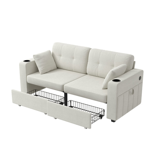 Sofas for Living Room, Couch Set,3 Seats Sofa, USB Charging,Wood Frame,Easy to Install,with Storage, Charging Station,Cup Holder,Modern Sectional Sofas for Living Room, Apartment,Chenille Fabric
